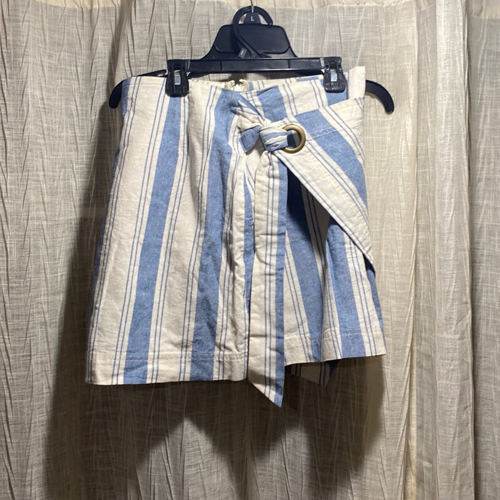 Blue and white striped mini skirt